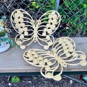 Vintage Burwood Butterfly Plastic Wall Hangings | Set of 2